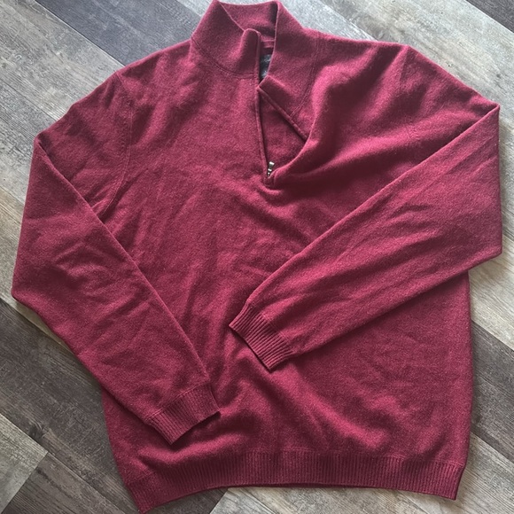 John W Nordstrom 100% Cashmere Zipper Mock Neck Red Sweater Men’s L - Picture 2 of 3